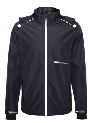 black rain jacket with PUMA Workwear logo